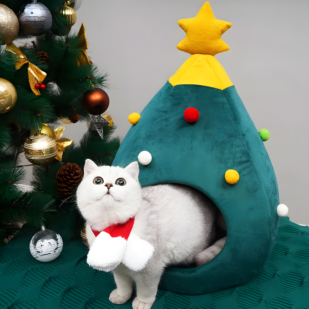 Cuccia per gatti in peluche a forma di albero di Natale