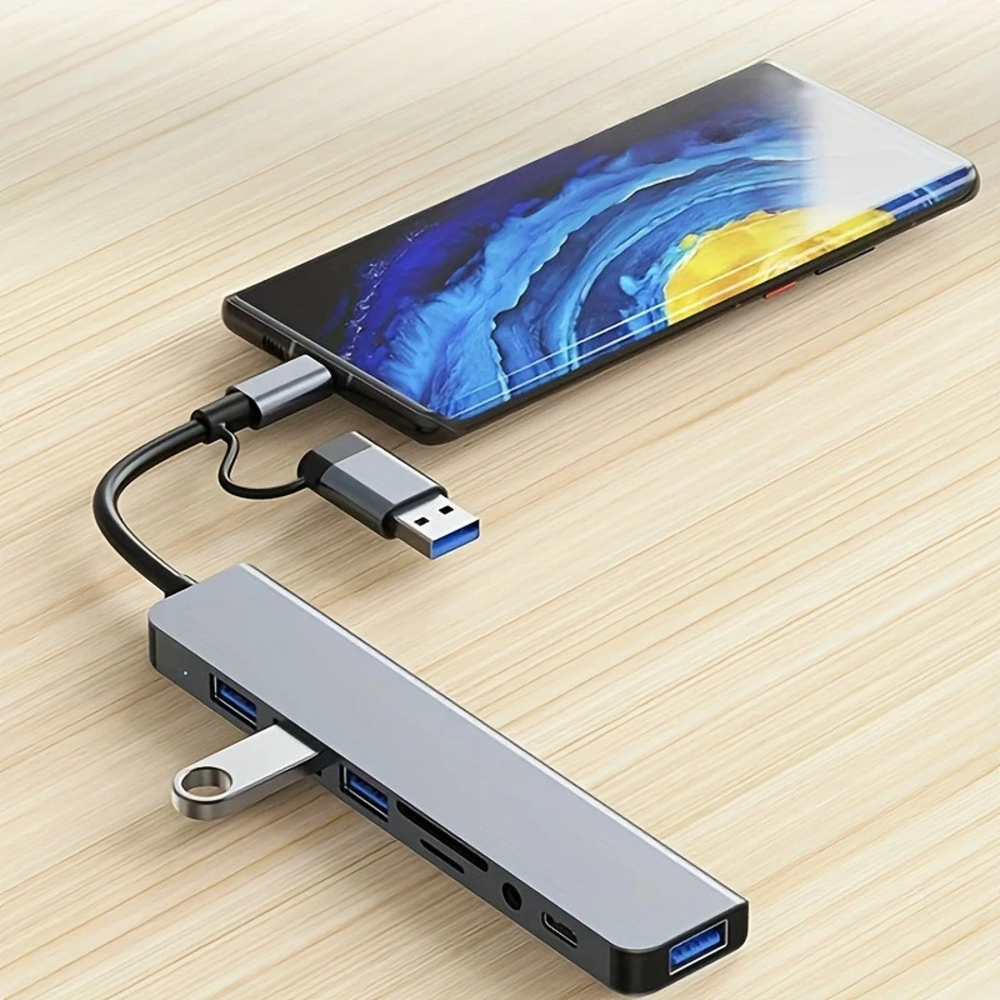 Hub USB 8 en 1 à double connecteur