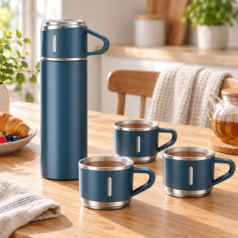 Insulated Flask Gift Set with 3 Cups