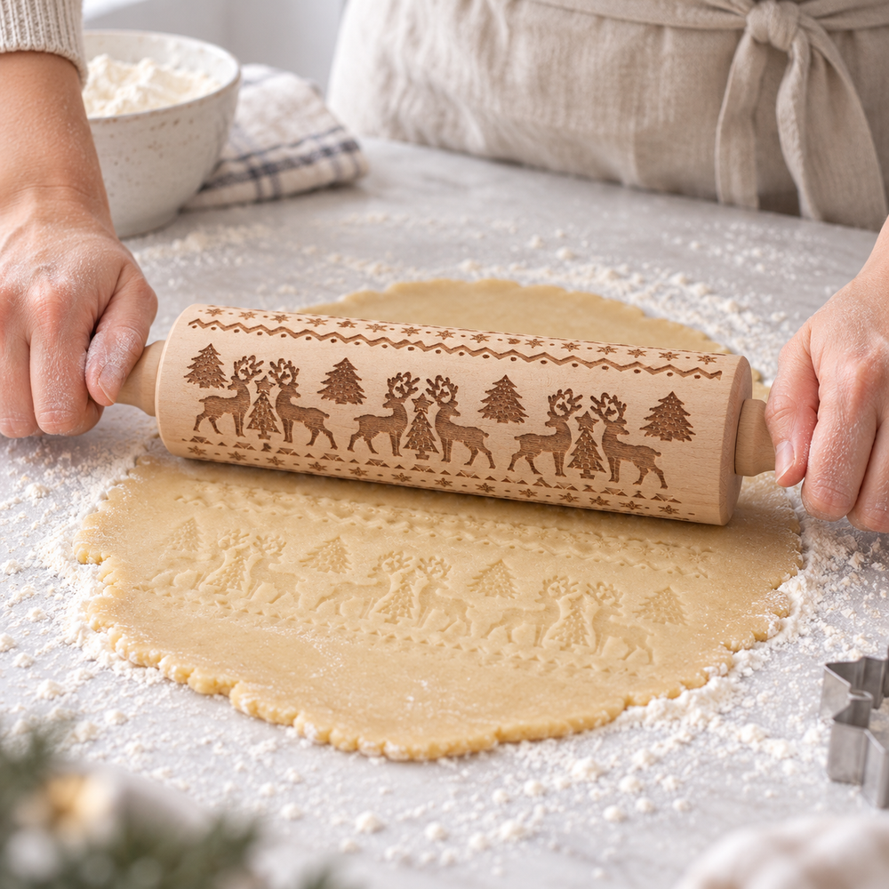 Rouleau à pâtisserie gravé de Noël