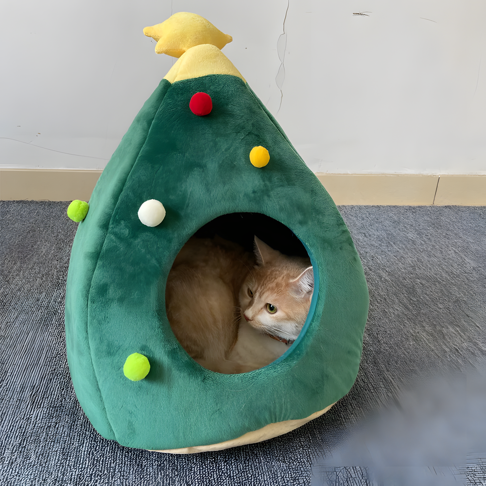 Cuccia per gatti in peluche a forma di albero di Natale