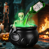 Chaudron flottant d'Halloween avec squelette, bouteille de potion et brume verte