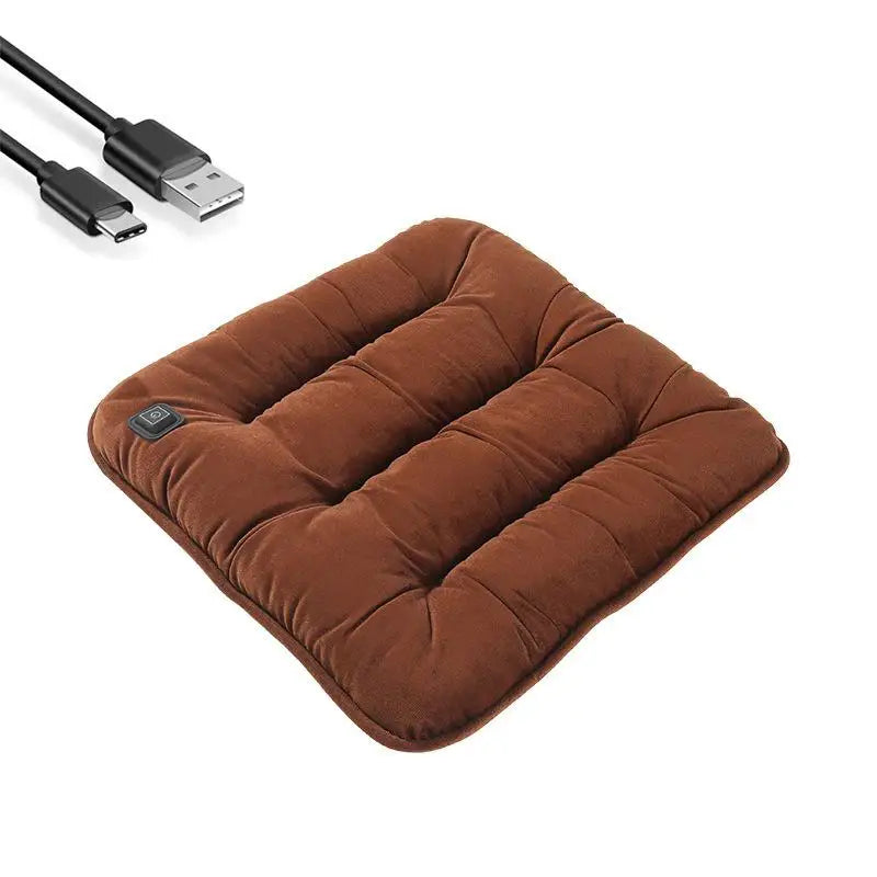 Coussin de siège chauffant marron avec câble USB