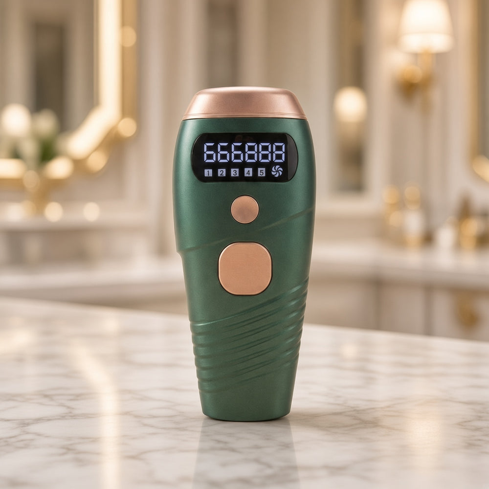 Épilateur laser IPL vert dans une salle de bain élégante