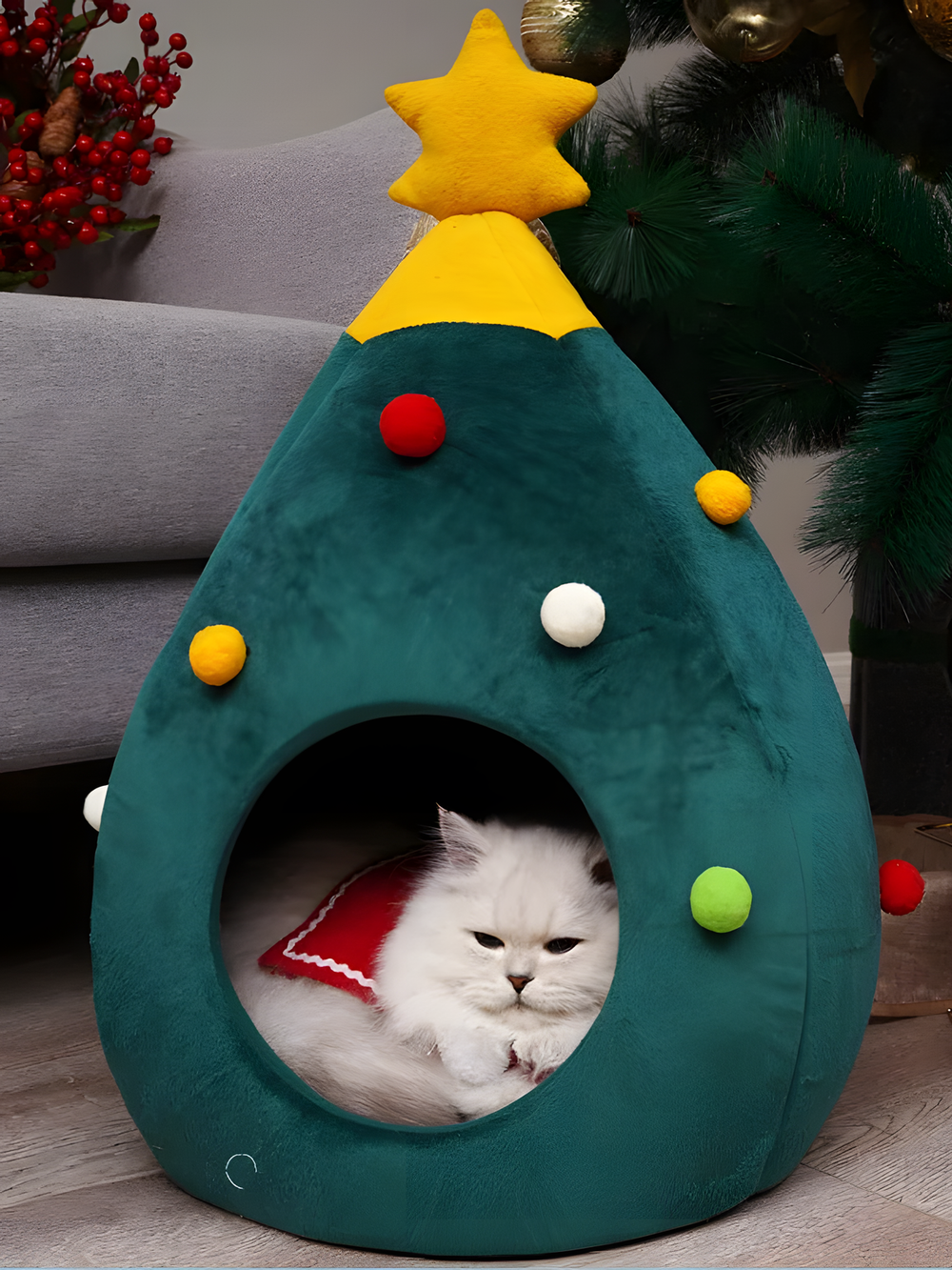 Cuccia per gatti in peluche a forma di albero di Natale