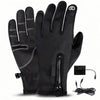 Paire de gants chauffants tactiles noirs, boîtier et câble USB