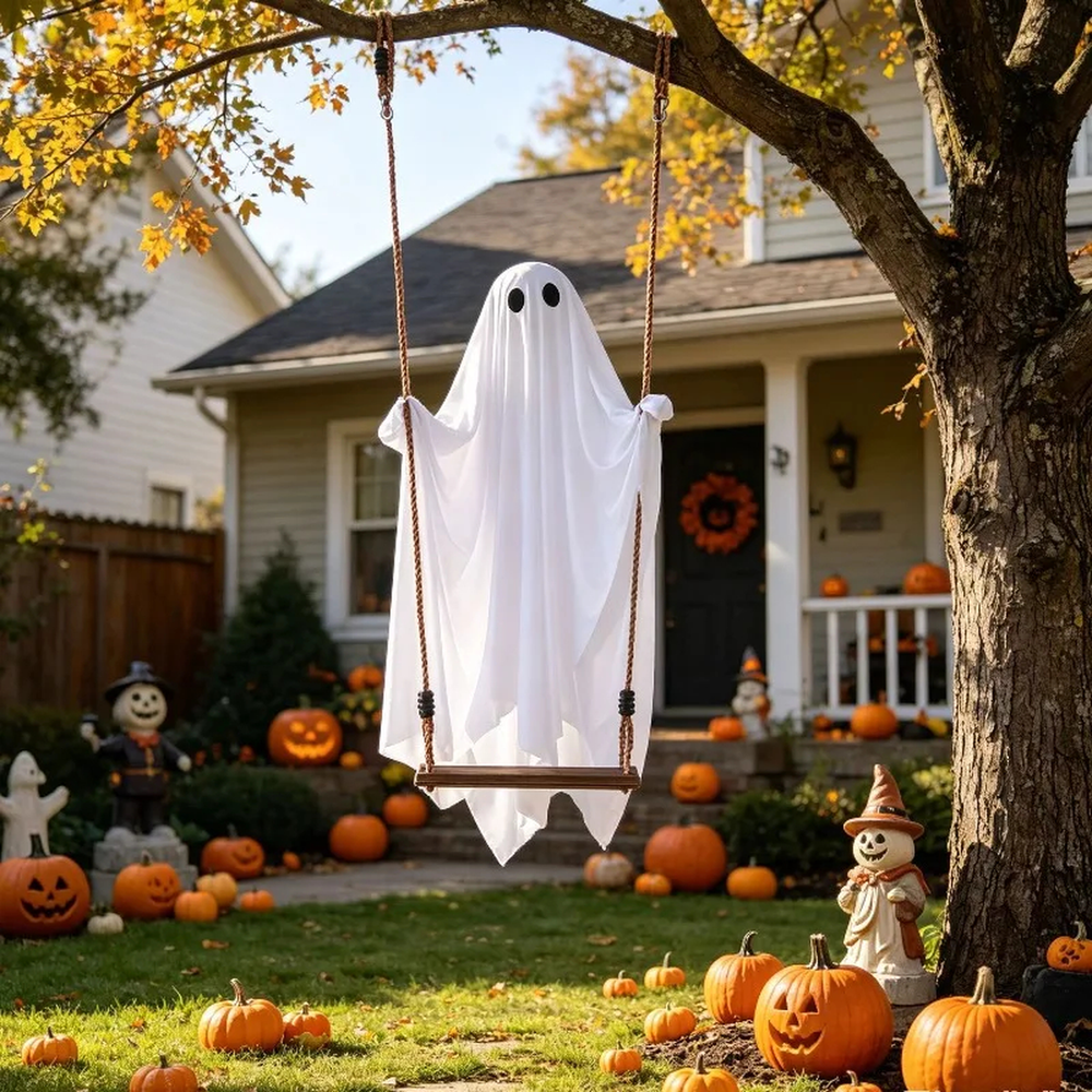 Halloween-Geist auf einer Schaukel